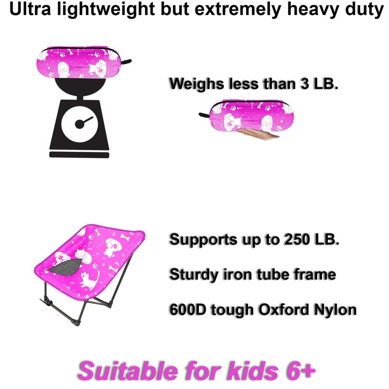 KidzAdventure Youth and Kids Camping Chair | Ultra Lightweight, Foldable and Heavy Duty | Ideal Indoor/Outdoor Kid Chair for Camping, Beach, Sports and Lawn (Pink) - Image 3