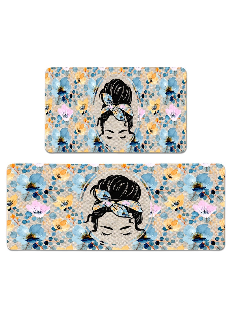 Generic 2 PCS Kitchen Floor Mats Rugs Set, Cushion Floor Carpet, Waterproof, Oil Resistant and Anti-Fatigue PU Standing Mat for Kitchen, Floor, Office, Sink, Laundry 45*75CM+45*120CM  - Image 1