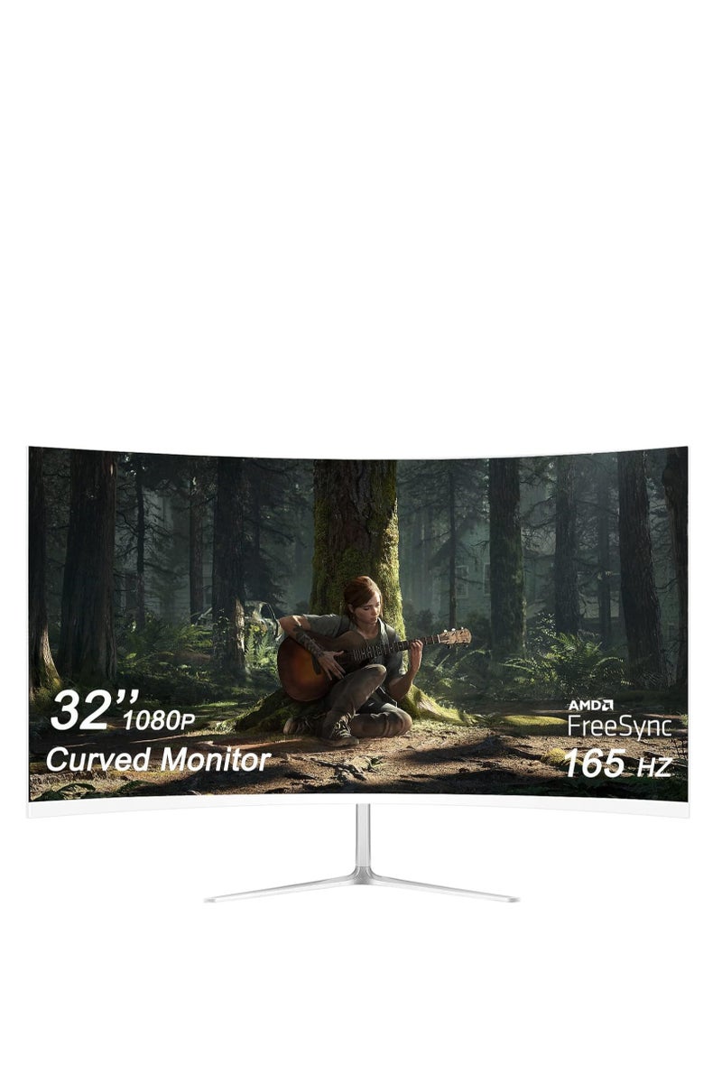 32-inch Gaming Curved Monitor Full HD 1080P 1920x1080 LED Backlight Monitor, with 165Hz (Supports 144Hz) Refresh Rate and Eye-Care, AMD Freesync,178° Wide View Angle, 1xDP 1xHDMI (White) - Image 1