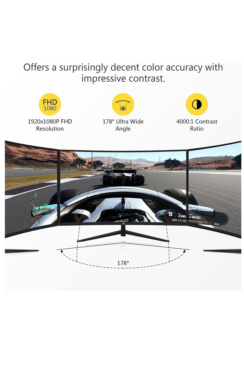 32-inch Gaming Curved Monitor Full HD 1080P 1920x1080 LED Backlight Monitor, with 165Hz (Supports 144Hz) Refresh Rate and Eye-Care, AMD Freesync,178° Wide View Angle, 1xDP 1xHDMI (White) - Image 3