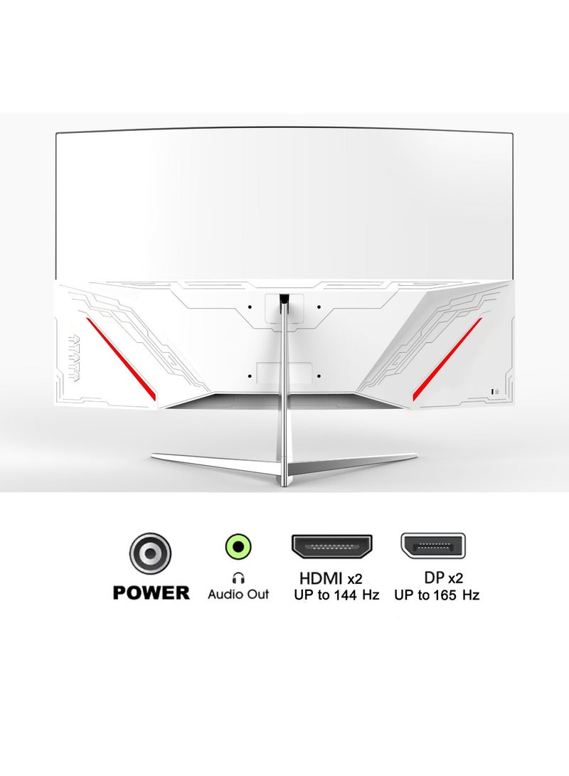 شاشة ألعاب منحنية مقاس 32 بوصة بدقة Full HD 1080P 1920x1080 وإضاءة خلفية RGB، مع معدل تحديث 165 هرتز (يدعم 144 هرتز) وحماية للعين، وتقنية AMD Freesync، 1500R، ومنفذ DP واحد ومنفذ HDMI واحد (أبيض) - Image 3
