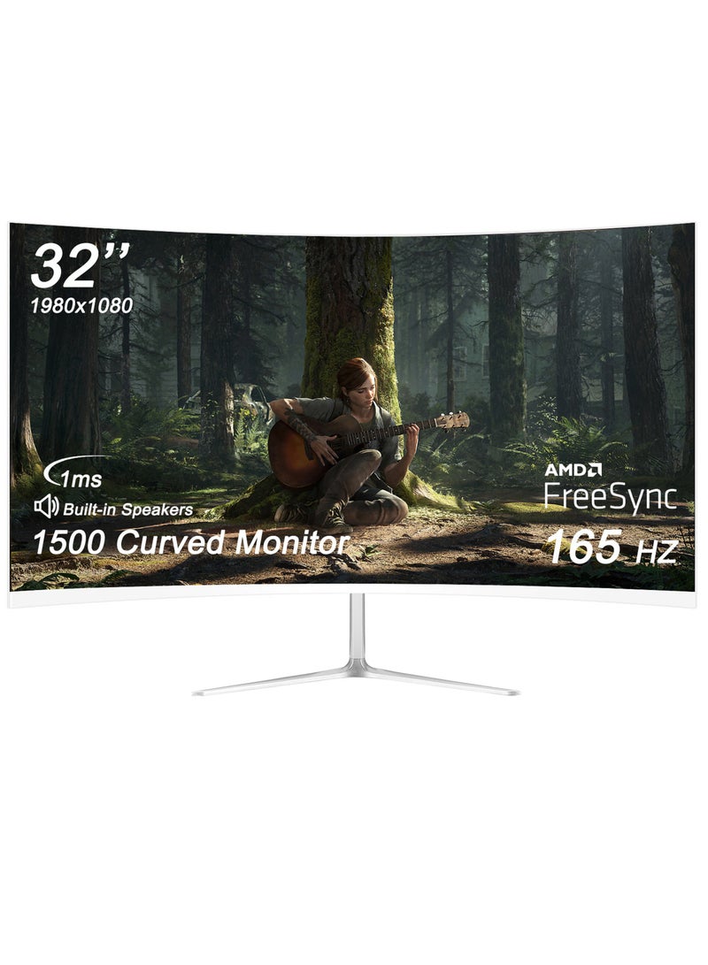 JN 32-inch Gaming Curved Monitor Full HD 1920x1080 Monitor, with 165Hz Refresh Rate and Eye-Care, AMD Freesync,1500R  (White) - Image 1