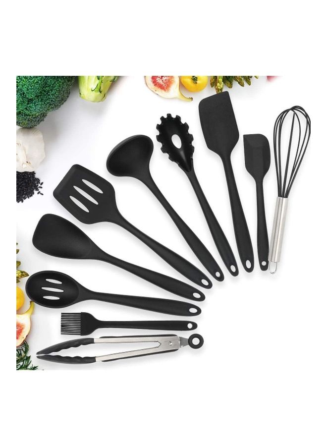 NIBEMINENT 10-Piece Kitchen Silicone Cooking Utensils Set Black one sizecm - Image 1