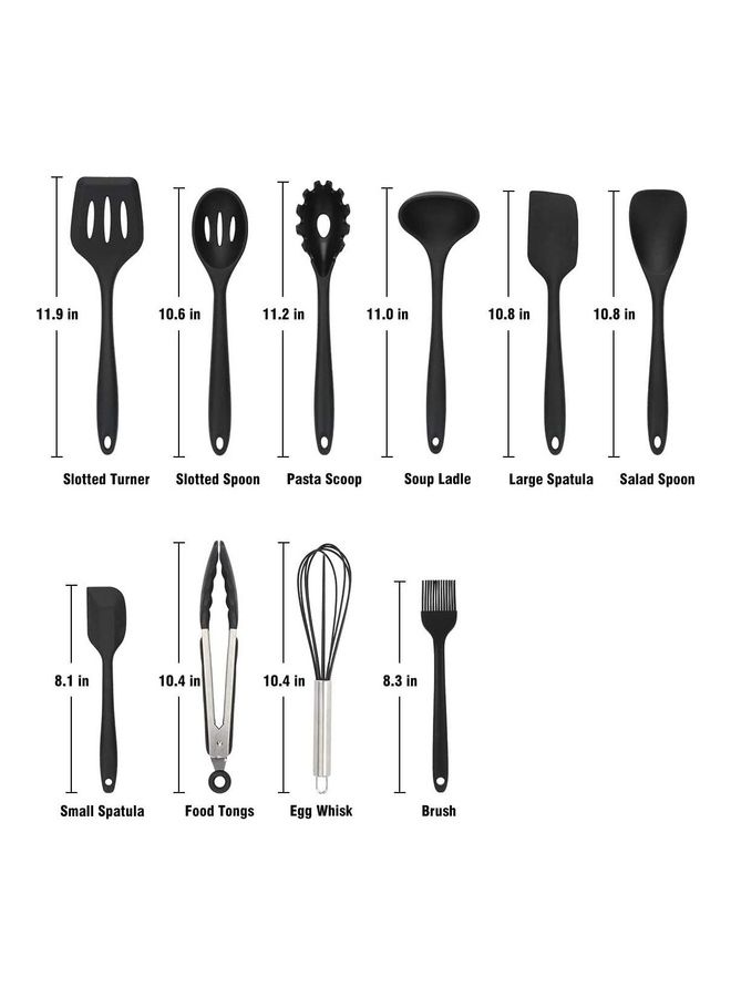 NIBEMINENT 10-Piece Kitchen Silicone Cooking Utensils Set Black one sizecm - Image 2