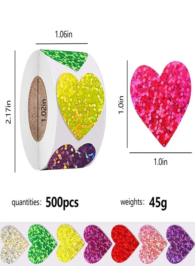 Daphilly 1000Pcs Heart Stickers,Glitter Stickers,1 inch Cute Love Labels for Valentine’s Day, Wedding, Invitation, Mother’s Day,Envelopes, Crafting, Scrapbooking, Gift, Award Charts,500 Labels Per Roll（2 roll - Image 2