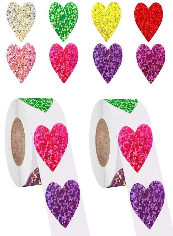 Daphilly 1000Pcs Heart Stickers,Glitter Stickers,1 inch Cute Love Labels for Valentine’s Day, Wedding, Invitation, Mother’s Day,Envelopes, Crafting, Scrapbooking, Gift, Award Charts,500 Labels Per Roll（2 roll - Image 1
