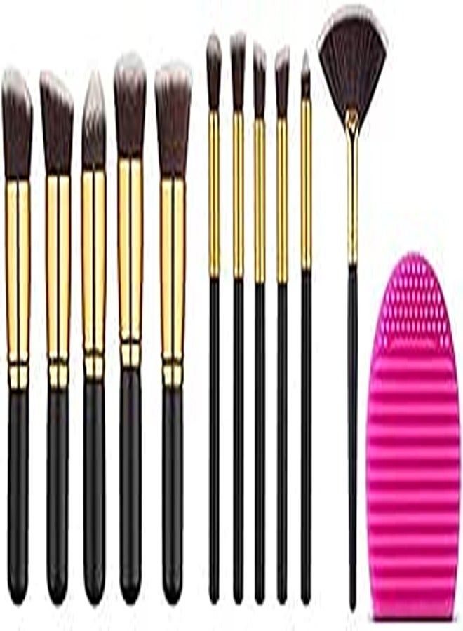 11Pcs Professional Makeup Brushes Set Cosmetic Eyebrow Eyeshadow Brush Kit With Silicone Brush Washing Egg