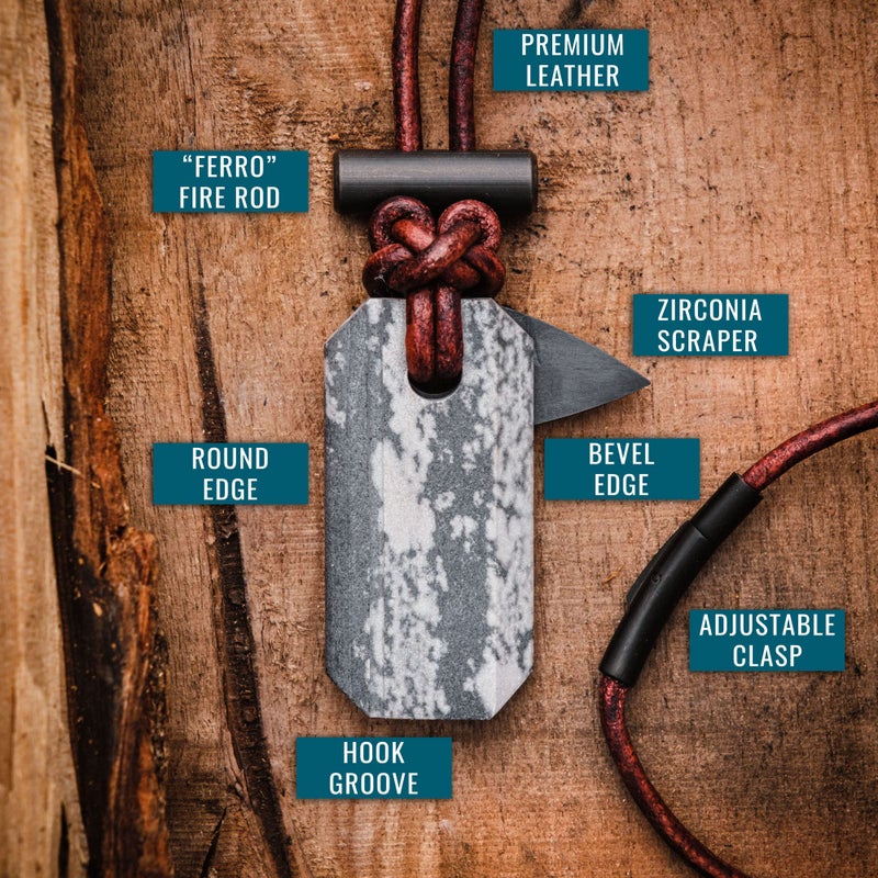 Wazoo Viking Sparkâ„¢ | Whetstone Sharpener & Fire Starter Necklace | MADE IN USA! - Image 2
