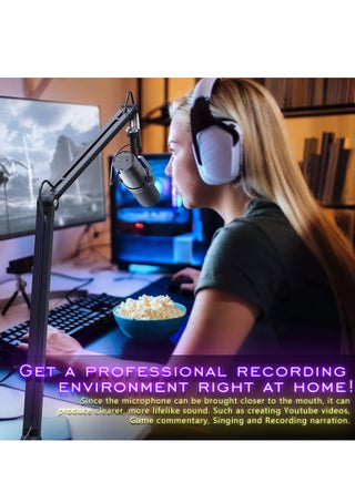 ذراع ميكروفون، ذراع ذراع قابل للدوران 360 درجة مع حامل مكتبي، ذراع ميكروفون مكتبي قابل للطي مع محول لولبي من 3/8 إلى 5/8 بوصة، ذراع ميكروفون للبث المباشر والألعاب والتدوين الصوتي - view 4