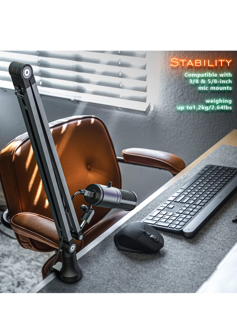 XiuWoo Mic Arm, Boom Arm 360° Rotatable Microphone Stand with Desk Mount, Foldable Desk Mic Arm with 3/8 to 5/8 inch Screw Adapter, Microphone Arm for Live Streaming, Gaming, Podcasting  - Image 5
