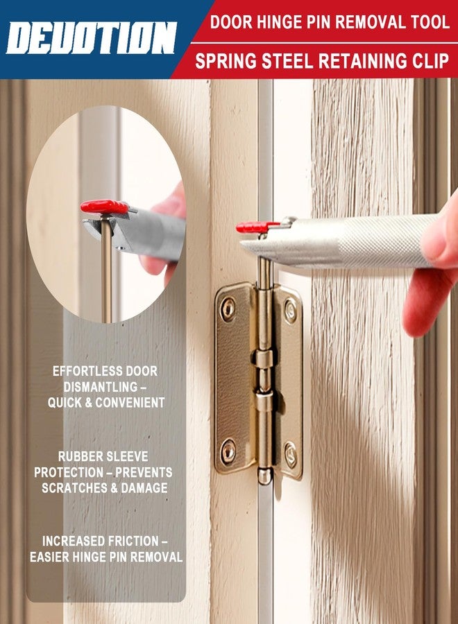 DEUOTION Door Hinge Pin Removal Tool - Carbon Steel Door Hinge Tool with 90° Pin Remover, Spring Steel Retaining Clip & Rubber Sleeve, Quick & Easy Door Pin Adjustment, Universal Hinge Tool - Image 4