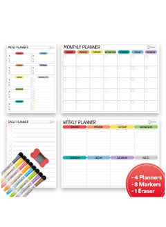 ESSEN Magnetic Whiteboard Monthly Weekly Meal and Daily Planners for Fridge - 4 Planners, 8 Markers and 1 Eraser(Assorted Color)  - Image 1