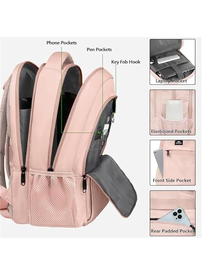 Arabest Cute Pink 15.6-inch Laptop Backpack, Slim USB Port Travel Bag, Casual Daypack Gifts for Women Teachers Nurses - Image 2