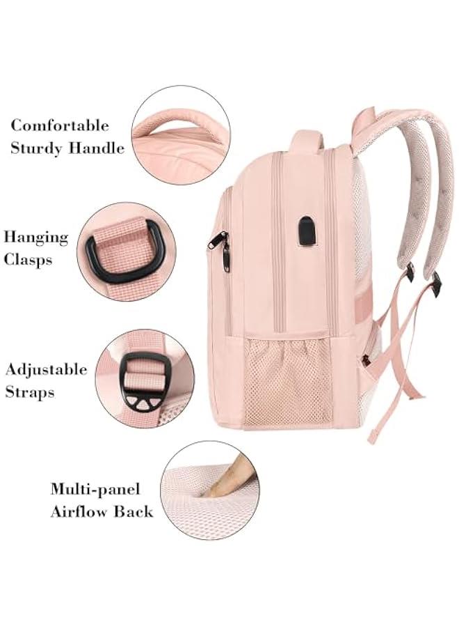 Arabest Cute Pink 15.6-inch Laptop Backpack, Slim USB Port Travel Bag, Casual Daypack Gifts for Women Teachers Nurses - Image 5