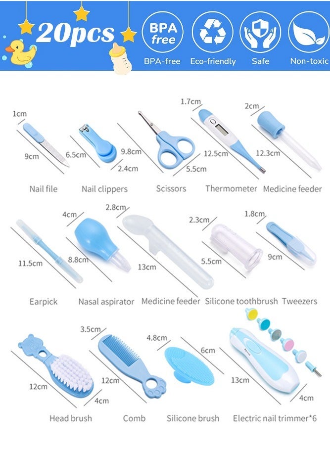 MIXDE New Baby Healthcare and Grooming Kit, 20 in 1 Baby Electric Nail Trimmer Set Newborn Nursery Health Care Set for Newborn Infant Toddlers Baby Boys Girls Kids 0-3 Years (Blue)  - Image 2