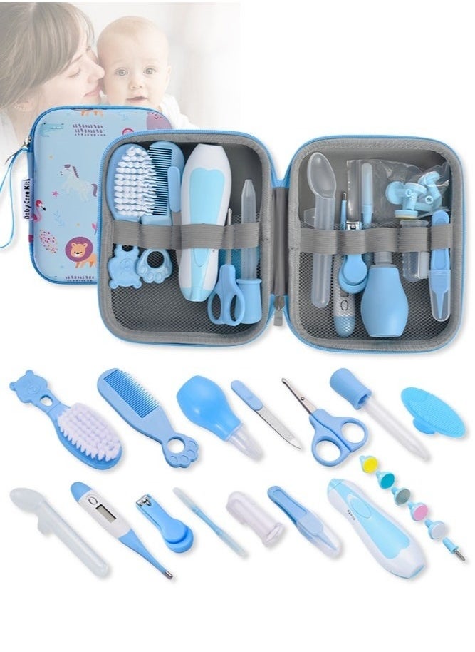 MIXDE New Baby Healthcare and Grooming Kit, 20 in 1 Baby Electric Nail Trimmer Set Newborn Nursery Health Care Set for Newborn Infant Toddlers Baby Boys Girls Kids 0-3 Years (Blue)  - Image 1
