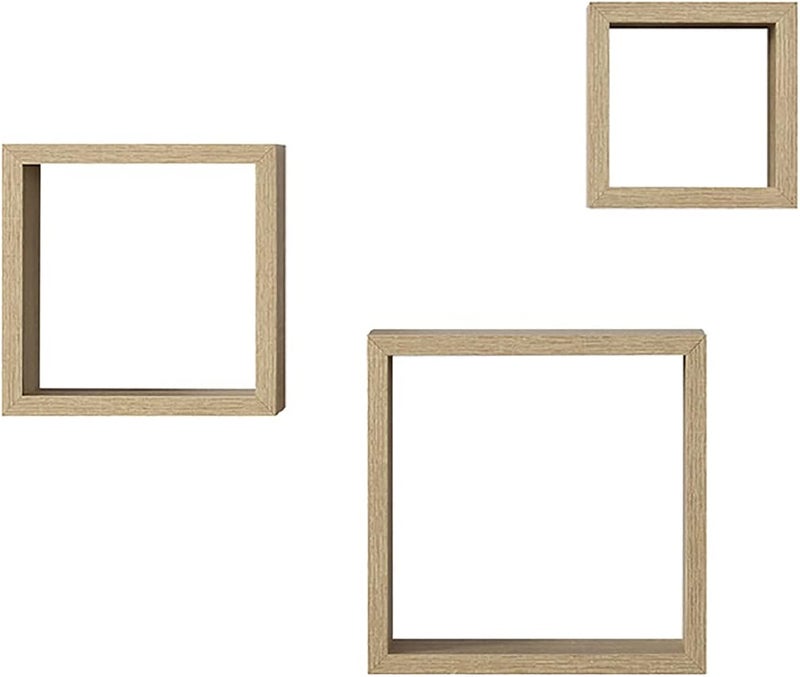 AsolBD FLOATING SHELVES WALL SQUARE CUBE FOR LIVING ROOM BEDROOM, BATHROOM, HOME AND KITCHEN STORAGE, DISPLAY SHELF MOUNTED STORAGE DURABLE STYLISH & VERSATILE SET OF 3 (Natural, Large 25 CM) - Image 1