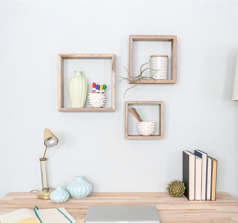 AsolBD FLOATING SHELVES WALL SQUARE CUBE FOR LIVING ROOM BEDROOM, BATHROOM, HOME AND KITCHEN STORAGE, DISPLAY SHELF MOUNTED STORAGE DURABLE STYLISH & VERSATILE SET OF 3 (Natural, Large 25 CM) - Image 2