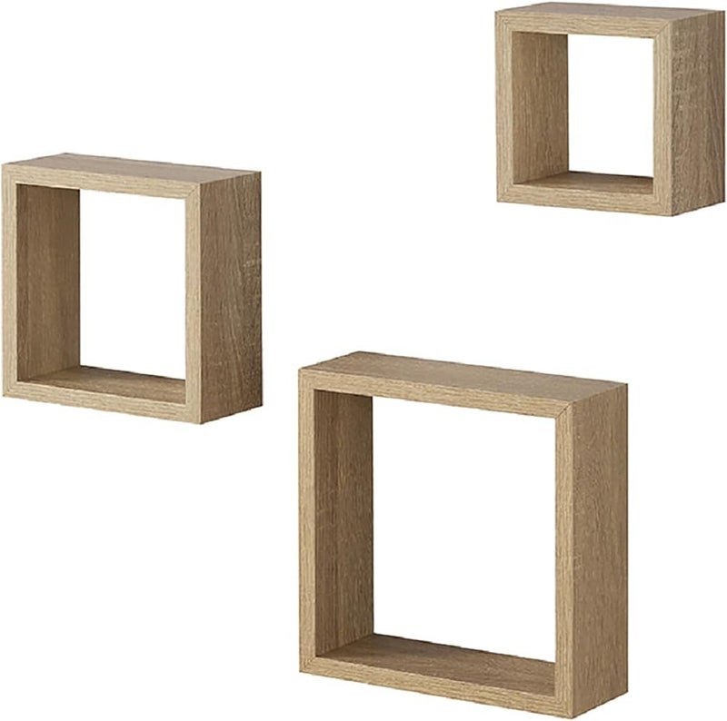 AsolBD FLOATING SHELVES WALL SQUARE CUBE FOR LIVING ROOM BEDROOM, BATHROOM, HOME AND KITCHEN STORAGE, DISPLAY SHELF MOUNTED STORAGE DURABLE STYLISH & VERSATILE SET OF 3 (Natural, Large 25 CM) - Image 4