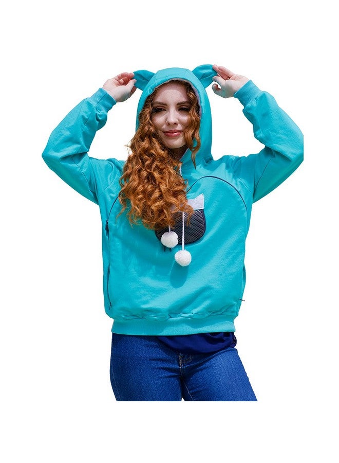 ALYC Unisex Hoodies Pet Holder Cat Dog Large Pouch Carriers Pullover with Cat Printing Sweatshirt (Green-M) - Image 1