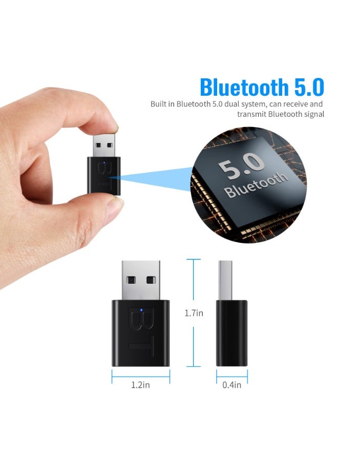 BT محول استقبال بلوتوث USB، 2 في 1 محول استقبال صوت بلوتوث 5.4 USB، محول موسيقى لاسلكي لنظام ستيريو السيارة/المنزل، مكبرات صوت محمولة، يتضمن كابل 3.5 مم - Image 5