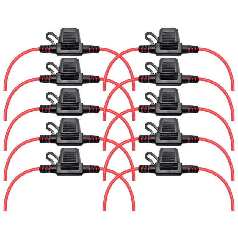 VANTRONIK Waterproof Mini Inline Fuse Holder with 16 Gauge AWG Wire 12 Inches Long, Fit for ATM Blade Small Fuse in Vehicle/Boat/RV/Tractor, 10 Pack