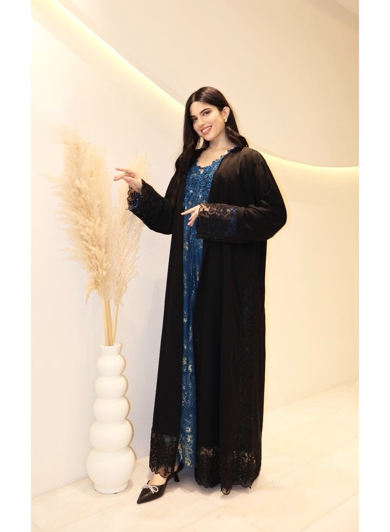 Royal Vision Premium Black Abaya with Lace Details and Matching Sheila - Image 1