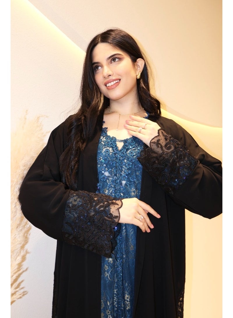 Royal Vision Premium Black Abaya with Lace Details and Matching Sheila - Image 2