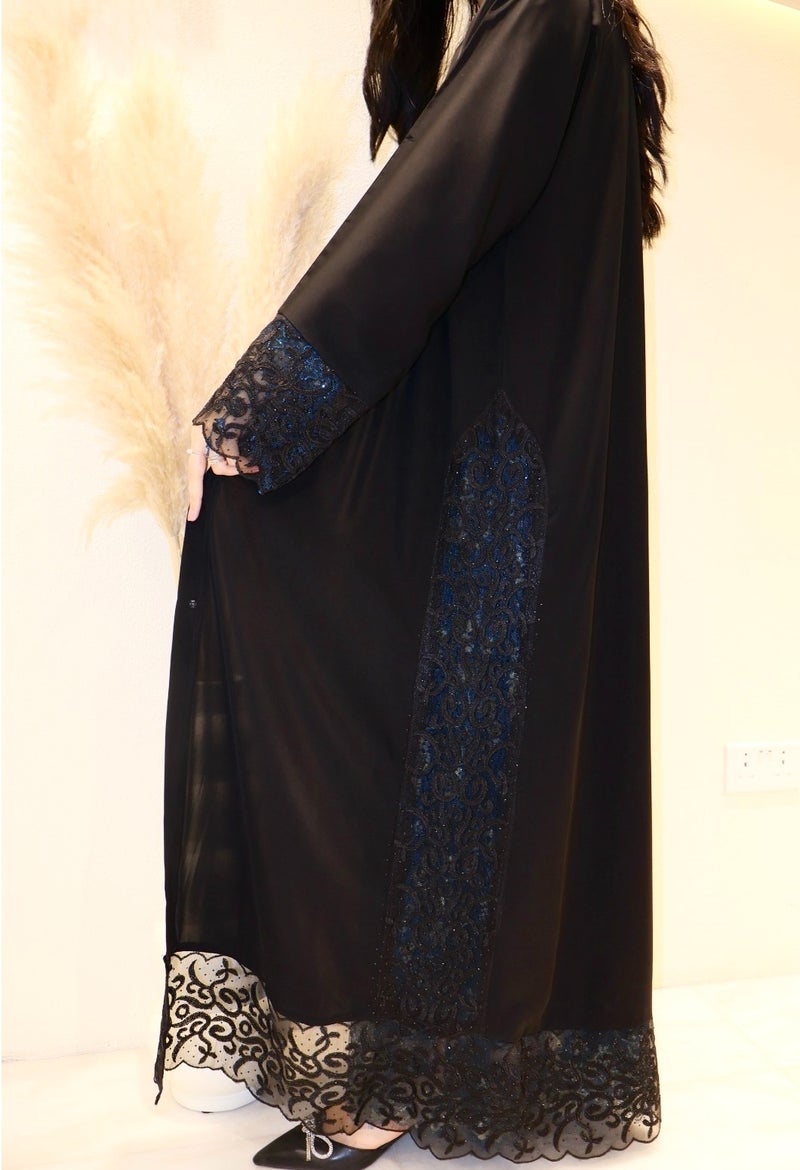 Royal Vision Premium Black Abaya with Lace Details and Matching Sheila - Image 3