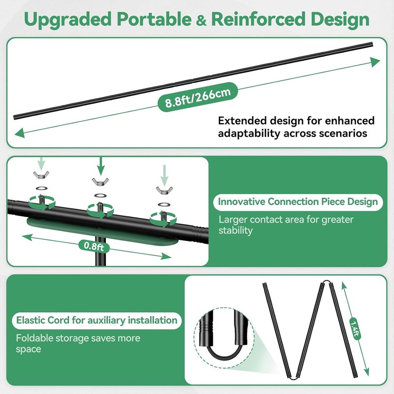 EMART Precision processed material Green Screen Backdrop Kit, 8.5x8.5ft Large Green Screen Backdrop with 8.8x7.5FT Reverse Folding T-Shape Tripod Stand, Spliced Crossbar Plate & 6 Clamps for Studio Shooting, Live Stream Multi-budget available picks - Image 3
