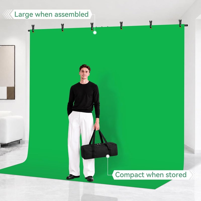 EMART Precision processed material Green Screen Backdrop Kit, 8.5x8.5ft Large Green Screen Backdrop with 8.8x7.5FT Reverse Folding T-Shape Tripod Stand, Spliced Crossbar Plate & 6 Clamps for Studio Shooting, Live Stream Multi-budget available picks - Image 2