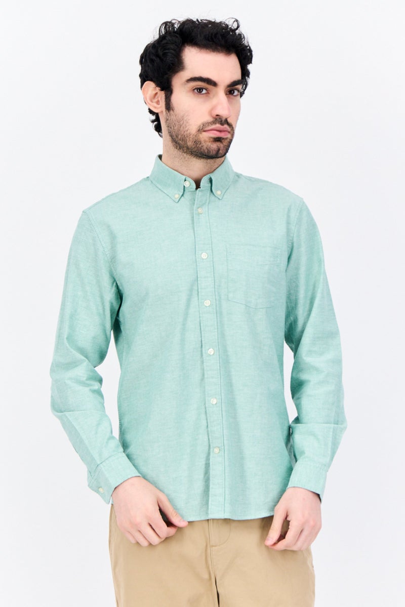 GAP Men Standard Fit Chambray Long Sleeves Casual Shirt, Light Green - Image 1