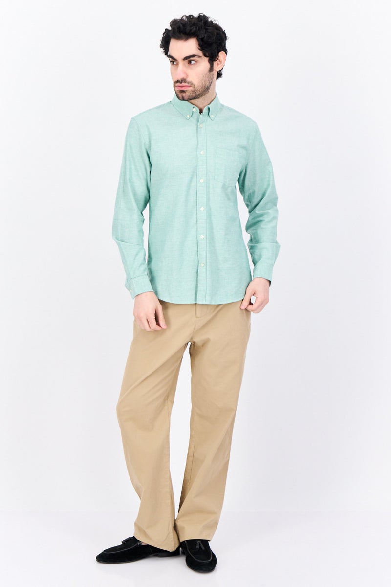 GAP Men Standard Fit Chambray Long Sleeves Casual Shirt, Light Green - Image 3