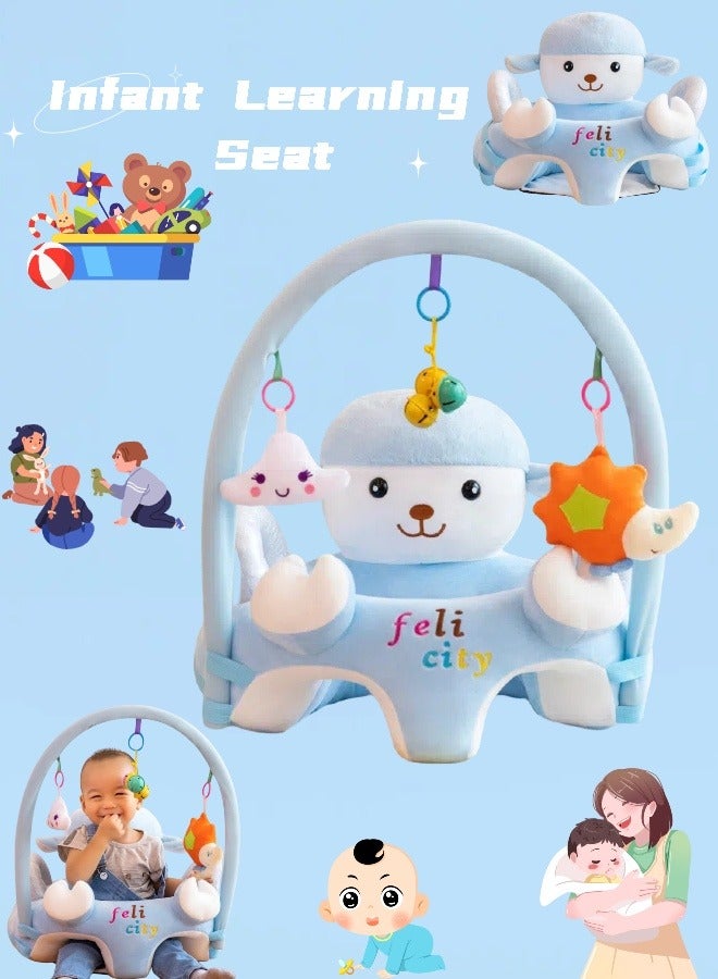 Baby Learning Seat With Toys Rack, Newborn Couch Sitting Learning Seat, PP Cotton Filling, Infant Drop-proof Soothing Toys, Early Learning Seat（Blue）  - Image 1