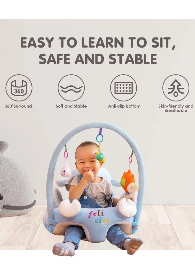 Baby Learning Seat With Toys Rack, Newborn Couch Sitting Learning Seat, PP Cotton Filling, Infant Drop-proof Soothing Toys, Early Learning Seat（Blue）  - Image 4