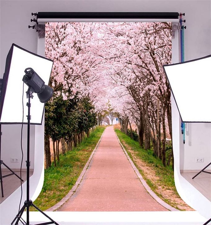 AOFOTO 5X7Ft Flower Tree Backdrop Spring Cherry Blossoms Photography Background Girl Lovers Woman Lady Adult Artistic Portrait Park Path Photo Shoot Studio Props Video Drop Wallpaper Drape - Image 3