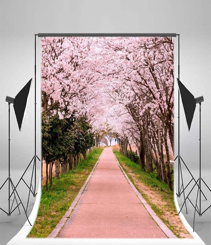 AOFOTO 5X7Ft Flower Tree Backdrop Spring Cherry Blossoms Photography Background Girl Lovers Woman Lady Adult Artistic Portrait Park Path Photo Shoot Studio Props Video Drop Wallpaper Drape - Image 2