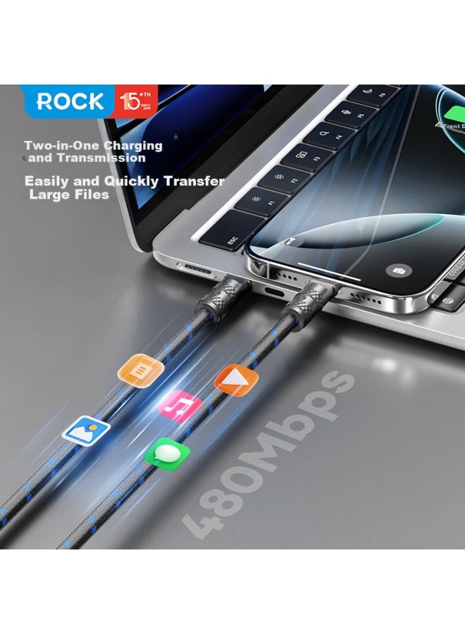 Rock W Type-c To Lightning 2-in-1 Charging Cable With Phone Strap For Iphone 14/13 Pro Max/12/11 And Ipad, 30cm, Black - Image 2