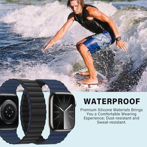 Bisikor Compatible with Apple Watch Band 49 46 45 44 42 41 40 38mm Double Sided Wearable Silicone Magnetic Strap for iWatch Ultra SE Series 11 10 9 8 7 6 5 4 3 2 1 (38/40/41/42, Black/Dark Blue) - Image 5