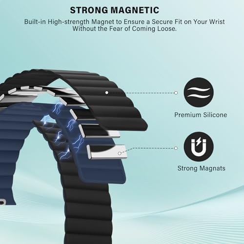 Bisikor Compatible with Apple Watch Band 49 46 45 44 42 41 40 38mm Double Sided Wearable Silicone Magnetic Strap for iWatch Ultra SE Series 11 10 9 8 7 6 5 4 3 2 1 (38/40/41/42, Black/Dark Blue) - Image 4