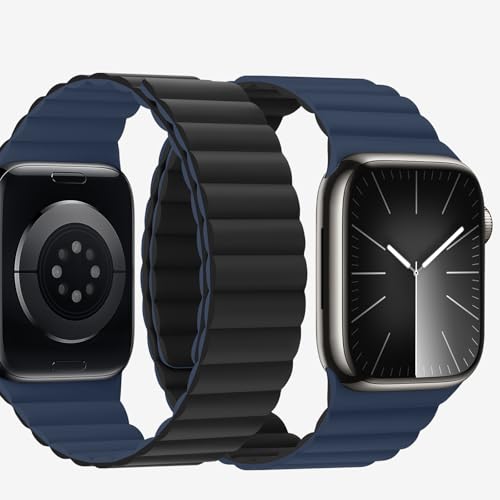 Bisikor Compatible with Apple Watch Band 49 46 45 44 42 41 40 38mm Double Sided Wearable Silicone Magnetic Strap for iWatch Ultra SE Series 11 10 9 8 7 6 5 4 3 2 1 (38/40/41/42, Black/Dark Blue) - Image 2