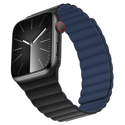Bisikor Compatible with Apple Watch Band 49 46 45 44 42 41 40 38mm Double Sided Wearable Silicone Magnetic Strap for iWatch Ultra SE Series 11 10 9 8 7 6 5 4 3 2 1 (38/40/41/42, Black/Dark Blue) - Image 1