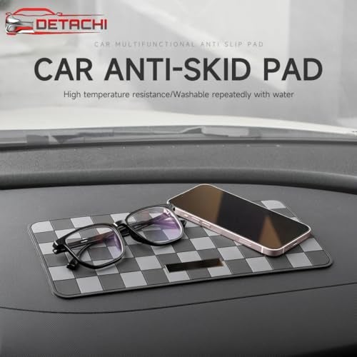 DETACHI Car Dashboard Mat Anti-Slip Rubber Pad Universal Non Slip Car Magic Dashboard Accessories Sticky Adhesive Mat for Phones Sunglasses Keys Electronic Devices and More Use (Black/Grey)Chess Desig - Image 4