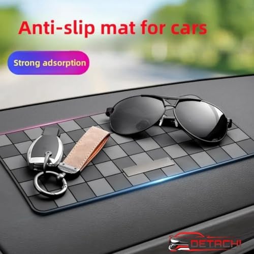 DETACHI Car Dashboard Mat Anti-Slip Rubber Pad Universal Non Slip Car Magic Dashboard Accessories Sticky Adhesive Mat for Phones Sunglasses Keys Electronic Devices and More Use (Black/Grey)Chess Desig - Image 2