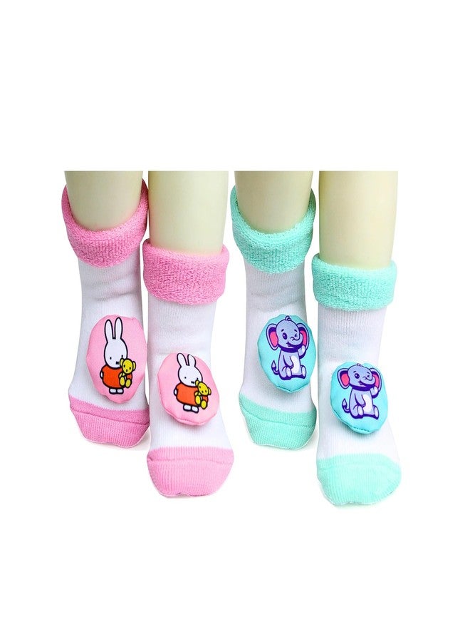USOXO New Born Baby Soft Cotton Cute stylish Cartoon Character Face Terry (Towel) Socks Shoes | Booties Pack of 2, 3-6 Months (Multicolor),30 - Image 1