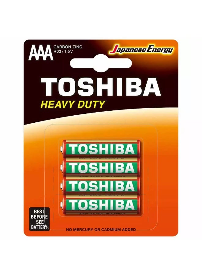 Toshiba بطارية توشيبا الثقيلة R03 AAA 1.5 فولت كربون زنك، عبوة من 4 قطع - Image 1