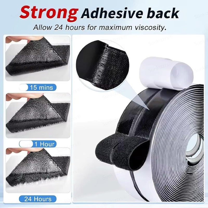 Sunkizzrs ® 5m Hook + 5m Loop (Width-25mm) Tape Roll Strips with Adhesive Back Mounting Tape for Picture and Tools Hanging Pedal Board Fastening Black Stick-On Tape - Image 4