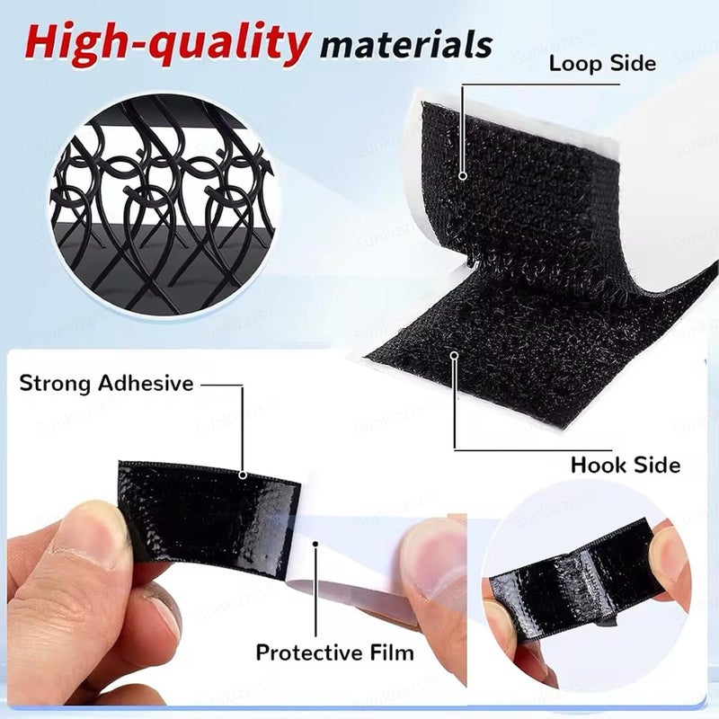 Sunkizzrs ® 5m Hook + 5m Loop (Width-25mm) Tape Roll Strips with Adhesive Back Mounting Tape for Picture and Tools Hanging Pedal Board Fastening Black Stick-On Tape - Image 3