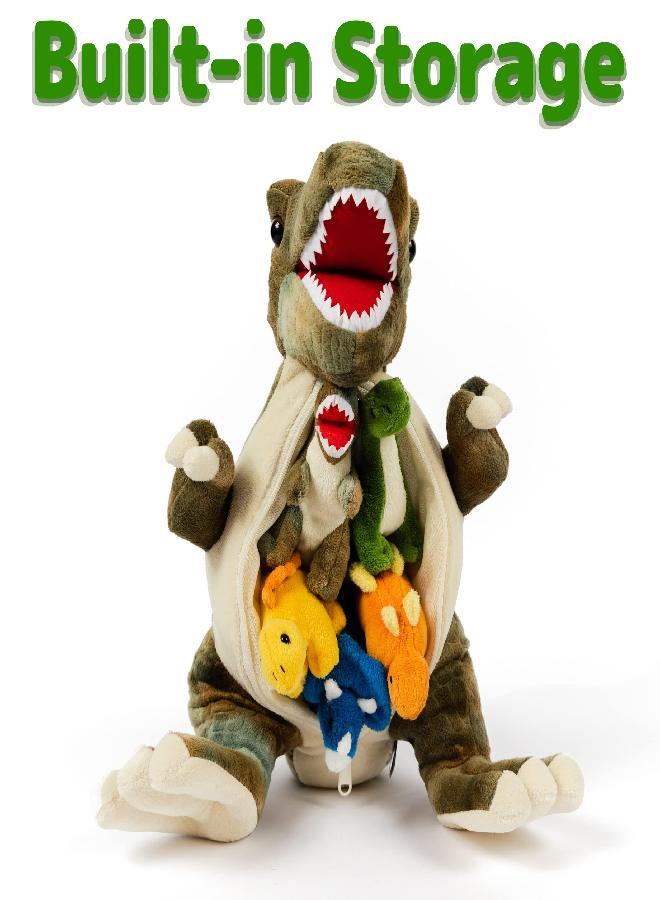 Prextex PREXTEX 15" T-Rex Dinosaur Stuffed Animal Set with 5 Dino Plush Toys Inside - Large Zippered Pouch Dinosaur for Boys & Girls - Stuffed Animals for Girls & Boys Ages 3-5 - Colorful & Soft Plushies - Image 3
