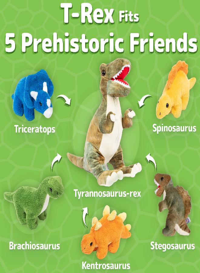 Prextex PREXTEX 15" T-Rex Dinosaur Stuffed Animal Set with 5 Dino Plush Toys Inside - Large Zippered Pouch Dinosaur for Boys & Girls - Stuffed Animals for Girls & Boys Ages 3-5 - Colorful & Soft Plushies - Image 2